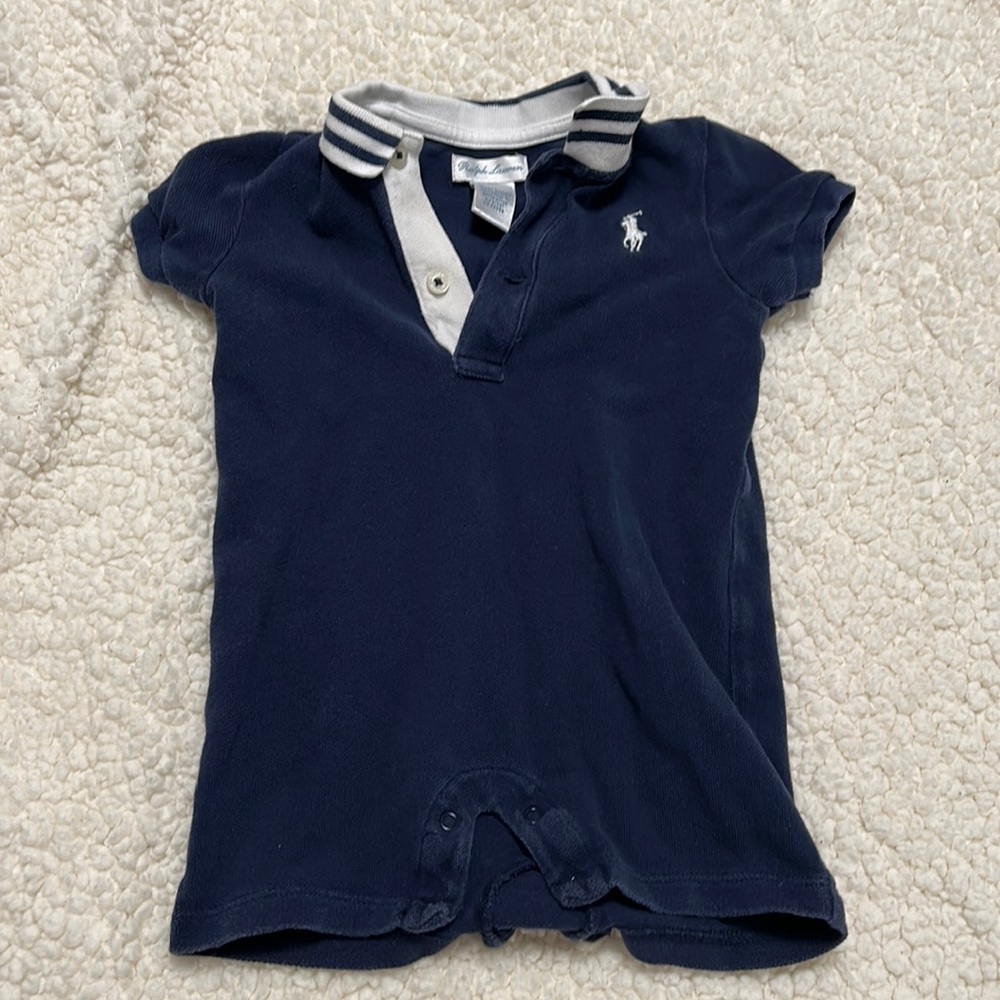 Short sleeve short onesie with collar. Ralph Lauren. 9M